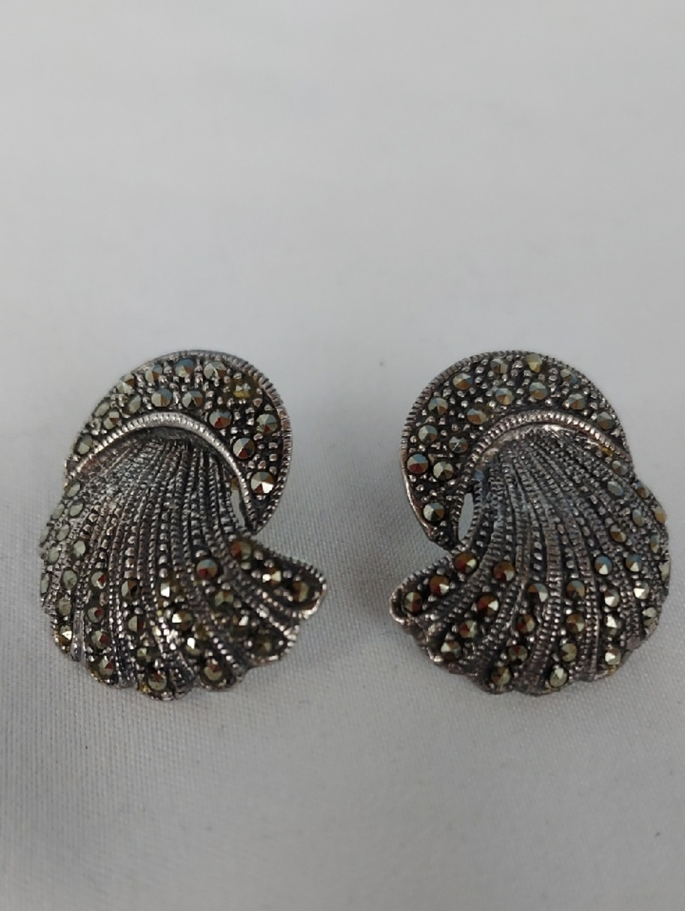 Vintage Charles Winston (CW) Art-Deco Sterling Silver and Marcasite Earrings
